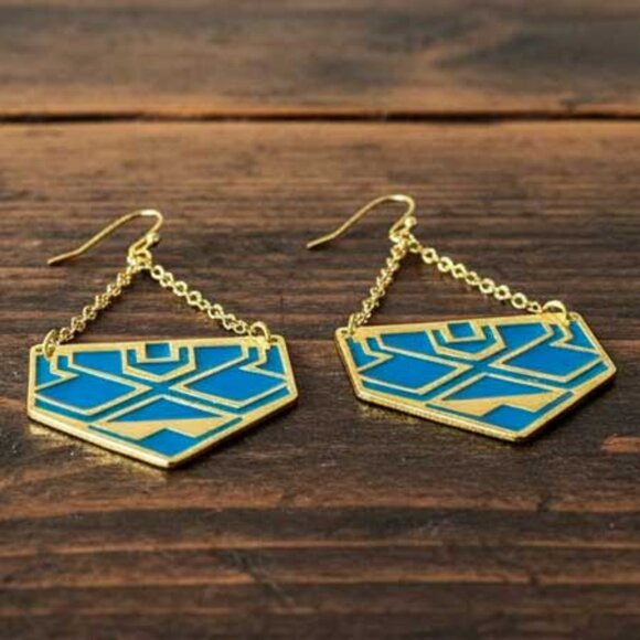 2/$21 Ladies Blue Gold Aztec Dangle Earrings - Picture 4 of 8